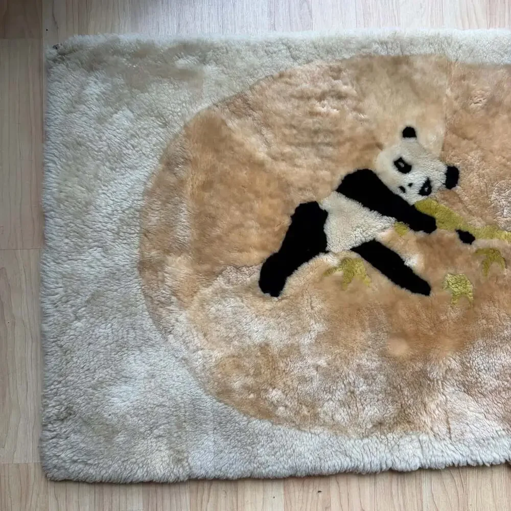 Vintage Handmade DaPeng Beijing Panda Fur Shearling Sherpa Rug Wall Tapestry 80s